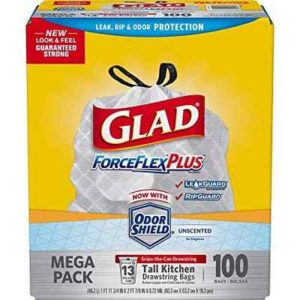 Glad ForceFlex Tall Kitchen Drawstring Trash Bags, 13 Gallon, 100 Count