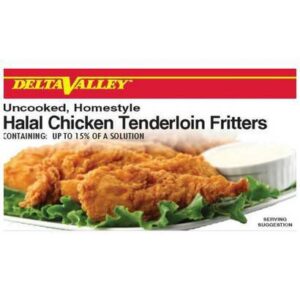 Frozen Delta Valley - Uncooked Homestyle Breaded Halal Chicken Tenderloin Fritters - 10 lbs, 60-90 ct