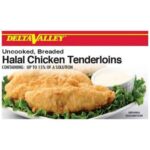 Frozen Delta Valley - Uncooked Breaded Halal Chicken Tenderloins - 10 lbs, 70-100 ct