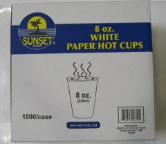 Sunset - 8 Oz White Hot Cups - 1000 Ct Pack